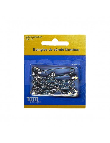 12 épingles de sûreté nickelées assorties