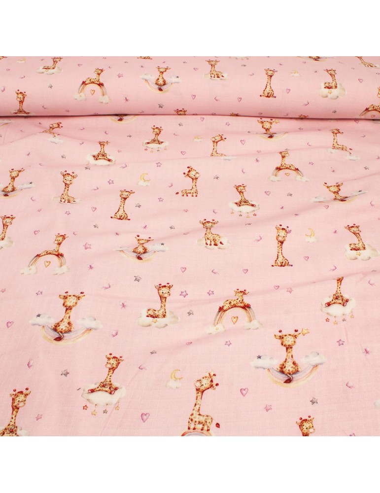 Tissu double gaze girafe rose Tissu double gaze girafe rose