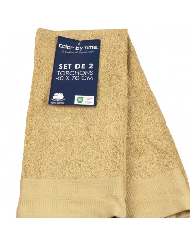Set de 2 torchons beige 40 x 70 cm