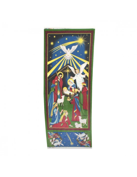 Panneau cretonne crèche de Noël 55 x 150 cm