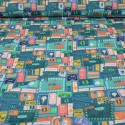 Tissu cretonne carte postale multicolore Tissu cretonne carte postale multicolore