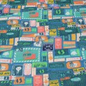 Tissu cretonne carte postale multicolore Tissu cretonne carte postale multicolore