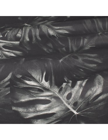 Tissu cretonne feuillage noir
