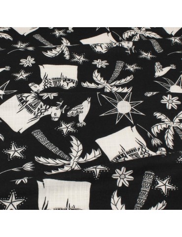Tissu cretonne fantaisie noir/blanc