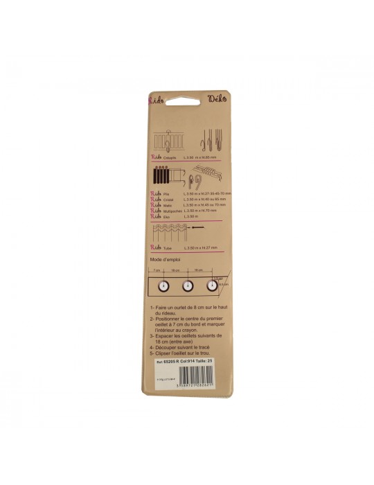 Oeillets en plastique clipsables mat 25 mm argenté