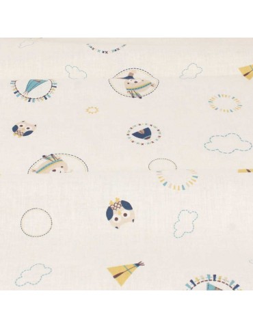 Tissu cretonne tipi bleu