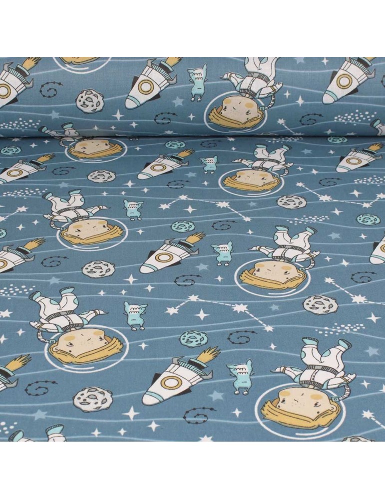 Coupon tissu cretonne astronaute 300 x 150 cm bleu Coupon tissu cretonne astronaute 300 x 150 cm bleu