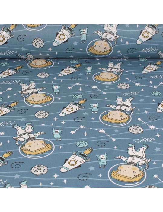 Coupon tissu cretonne astronaute 300 x 150 cm bleu