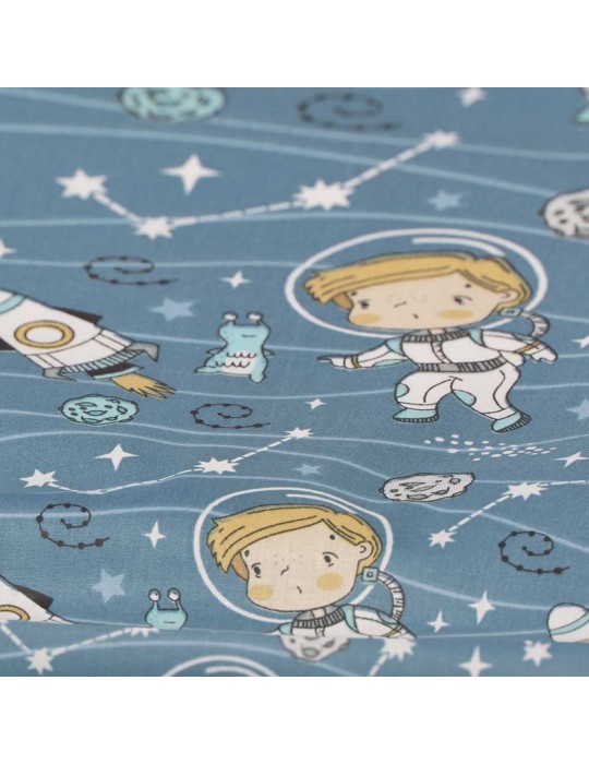 Coupon tissu cretonne astronaute 300 x 150 cm bleu