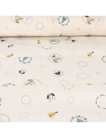 Coupon tissu cretonne tipi bleu 300 x 150 cm