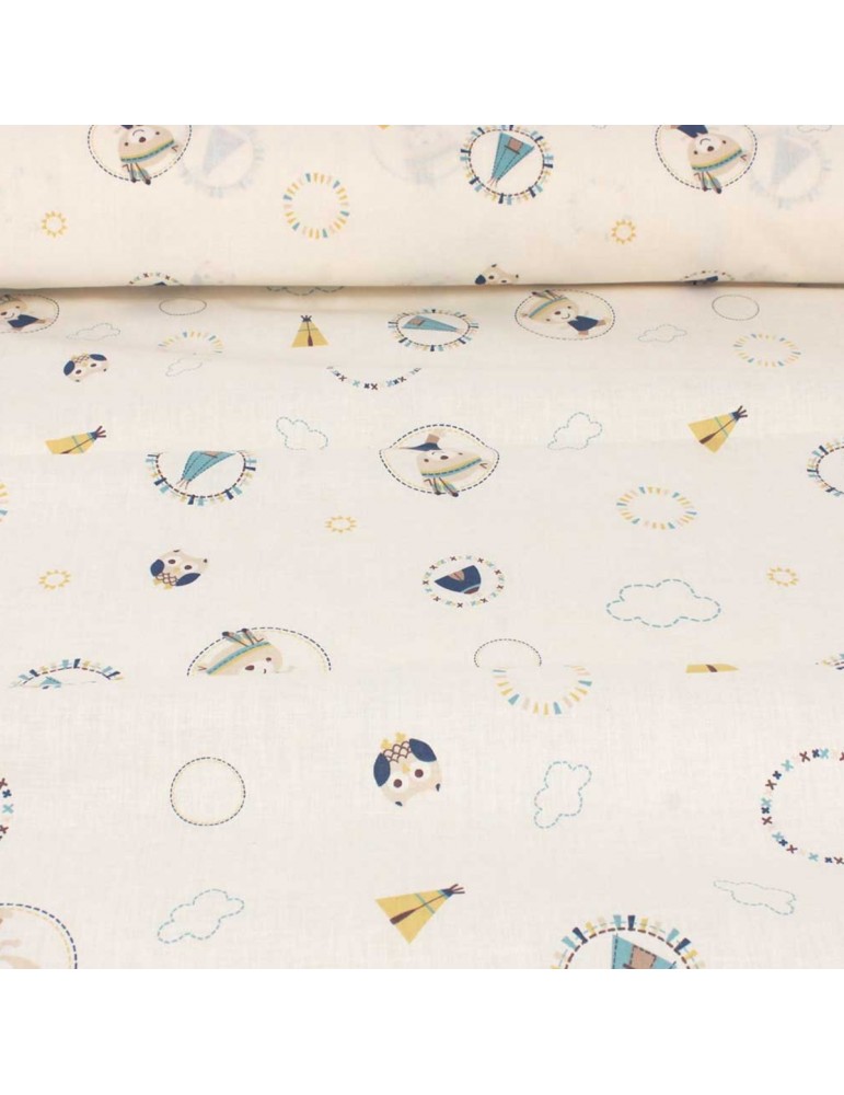 Coupon tissu cretonne tipi bleu 300 x 150 cm