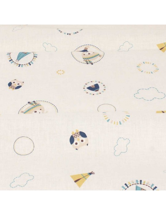 Coupon tissu cretonne tipi bleu 300 x 150 cm