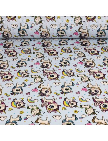 Coupon tissu cretonne licorne 300 x 150 cm bleu