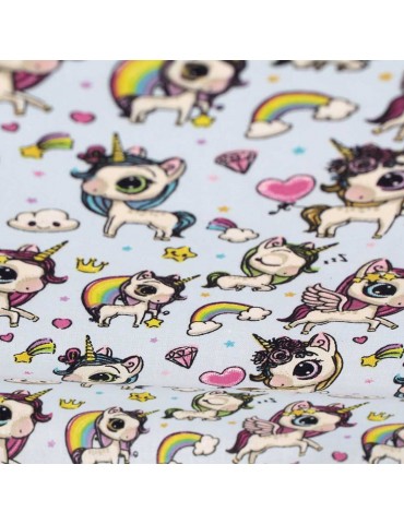 Coupon tissu cretonne licorne 300 x 150 cm bleu