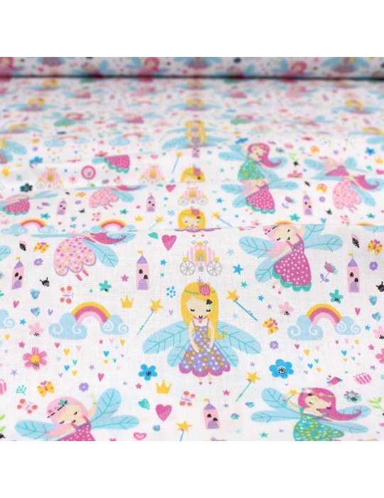 Coupon tissu cretonne fées 50 x 150 cm blanc