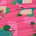 Tissu cretonne floral/géométrique rose Tissu cretonne floral/géométrique rose