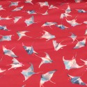 Tissu voile de coton raie rouge