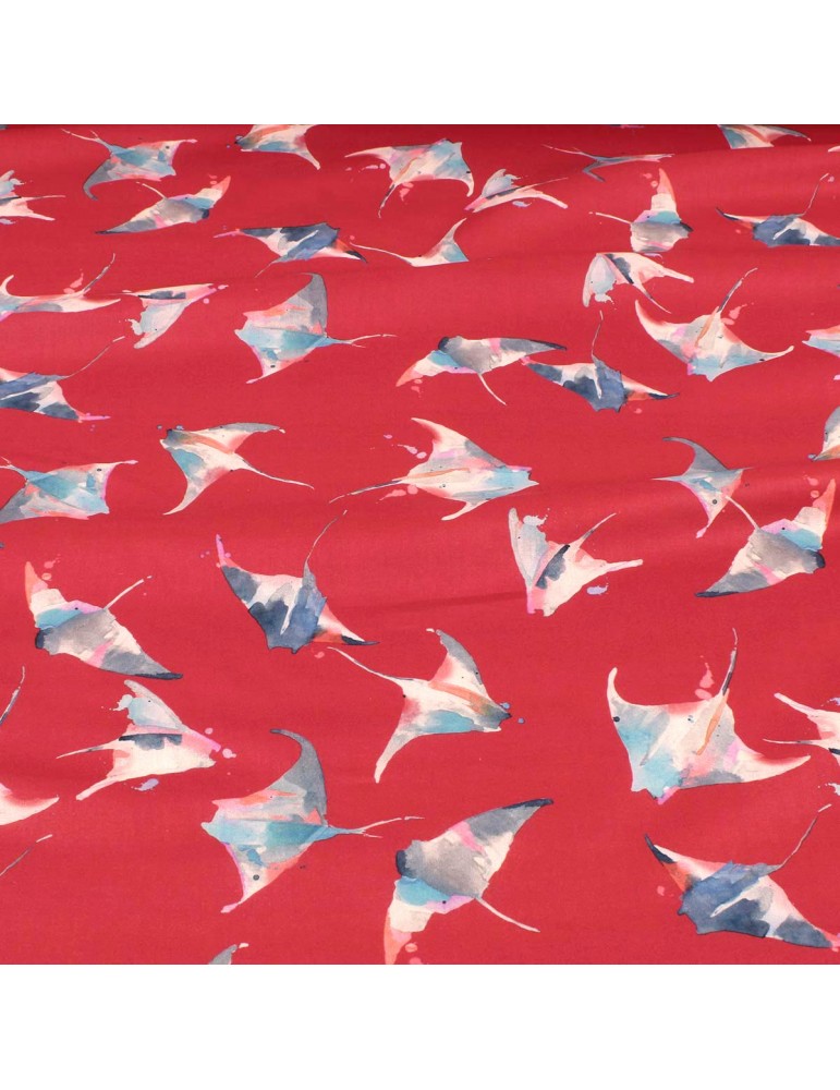 Tissu voile de coton raie rouge