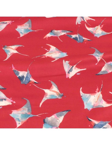 Tissu voile de coton raie rouge