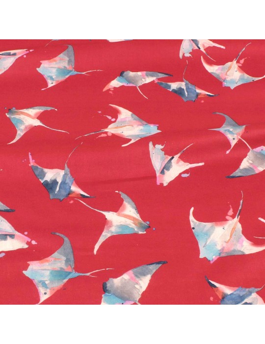 Tissu voile de coton raie rouge