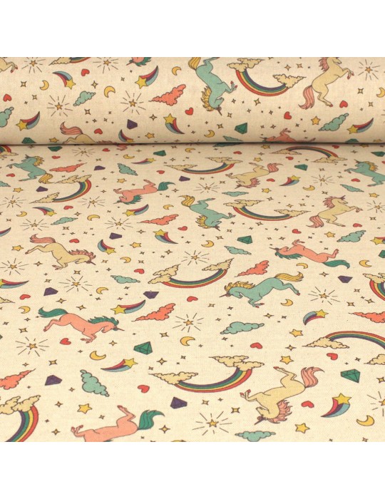 Tissu ameublement coton imprimé OEKO-TEX beige