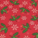 Coupon coton imprimé houx Noël rouge/argent 50 x 50 cm