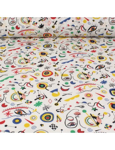 Tissu percale de coton oeko tex art multicolore blanc