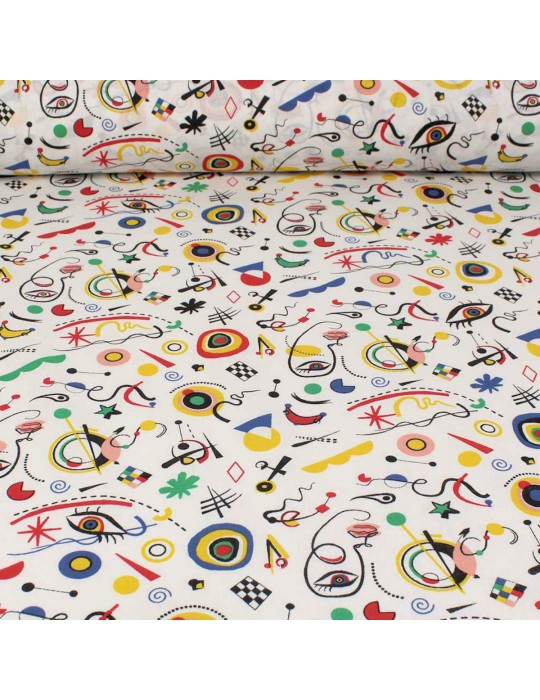 Tissu percale de coton oeko tex art multicolore blanc