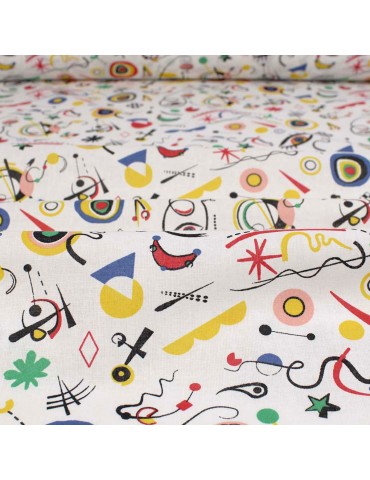 Tissu percale de coton art multicolore blanc