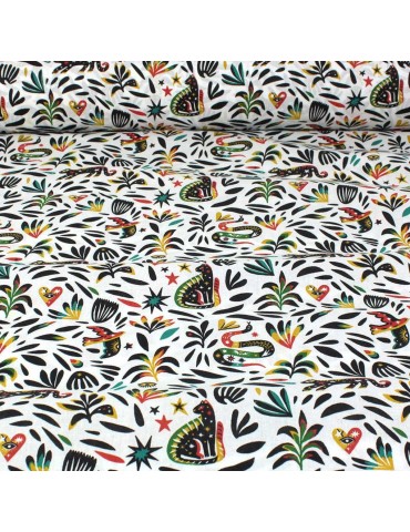 Tissu percale de coton oeko-tex animaux blanc