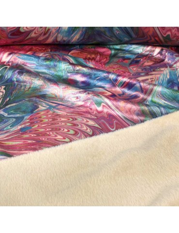 Tissu velours imprimé multicolore envers fourrure