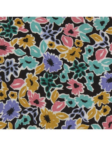 Coupon cretonne imprimé fleurs multicolores 50 x 46 cm noir