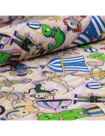 Tissu coton imprimé cirque bleu