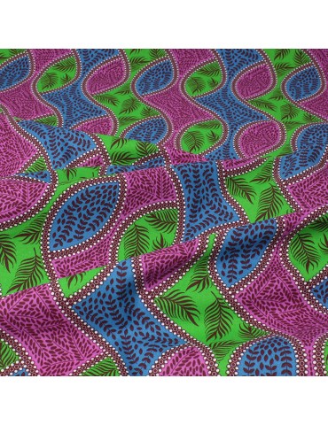 Coupon coton imprimé feuilles 50 x 50 cm fuchsia