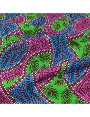Coupon coton imprimé feuilles 50 x 50 cm fuchsia