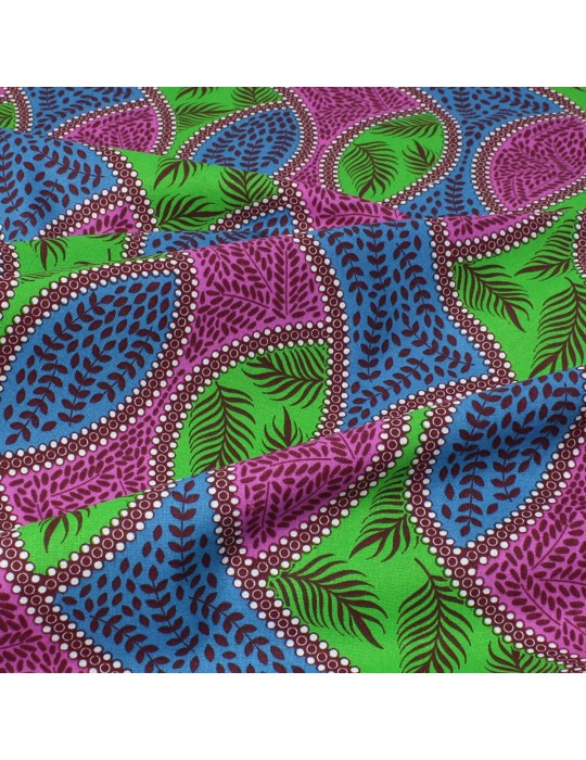 Coupon coton imprimé feuilles 50 x 50 cm fuchsia