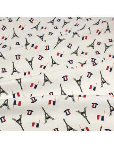 Coupon coton imprimé Paris Tour Eiffel 50 x 50 cm