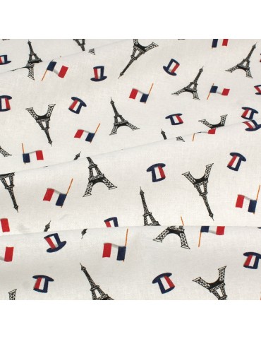 Coupon coton imprimé Paris Tour Eiffel 50 x 50 cm