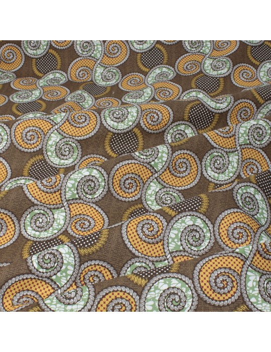 Coupon coton imprimé spirales 50 x 50 cm marron