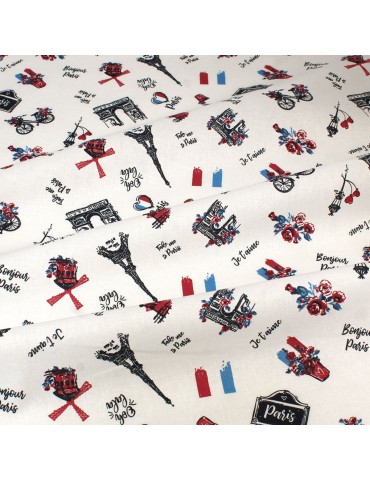 Coupon coton imprimé Bonjour Paris 50 x 50 cm