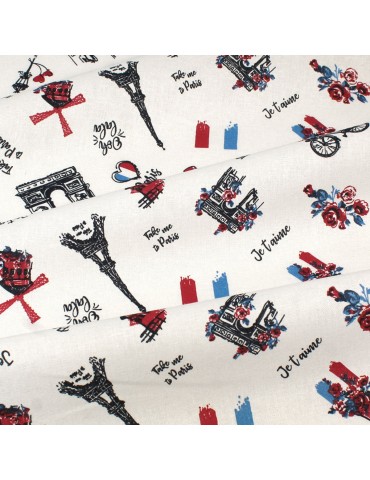 Coupon coton imprimé Bonjour Paris 50 x 50 cm