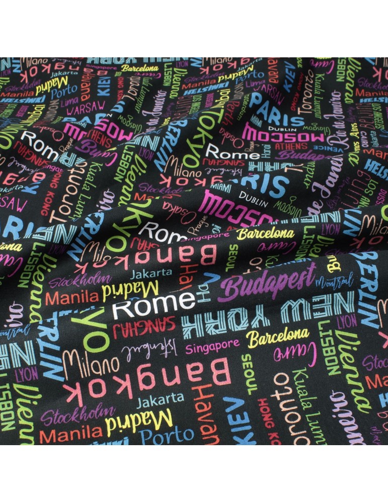 Coupon coton imprimé villes du monde 50 x 50 cm noir Coupon coton imprimé villes du monde 50 x 50 cm noir