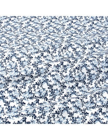 Coupon coton imprimé petite fleur 50 x 50 cm bleu