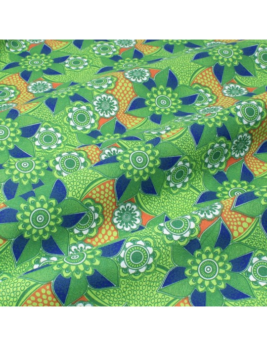 Coupon coton imprimé floral 50 x 150 cm vert