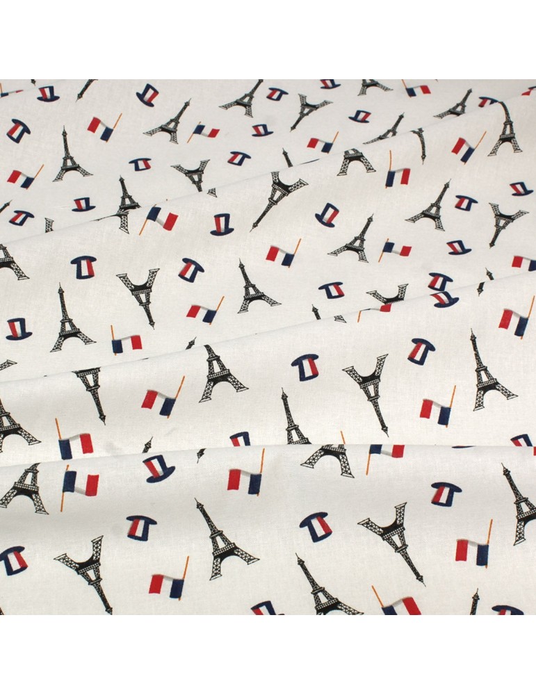 Coupon coton imprimé Paris Tour Eiffel 50 x 150 cm
