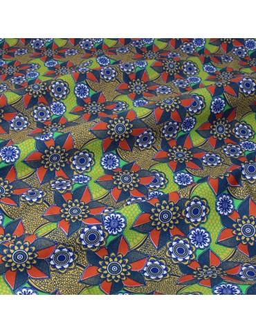 Coupon coton imprimé floral 50 x 150 cm bleu