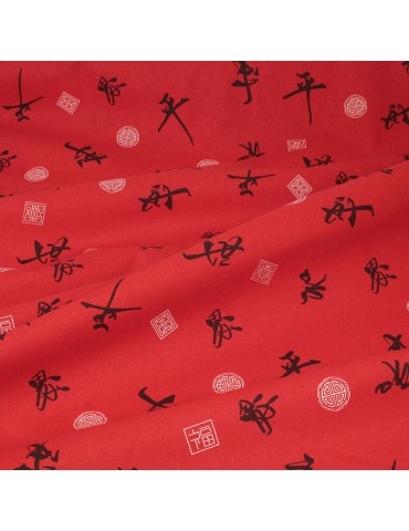 Coupon coton imprimé motifs chinois 300 x 150 cm rouge noir