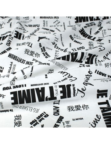 Coupon coton imprimé je t'aime 300 x 150 cm blanc