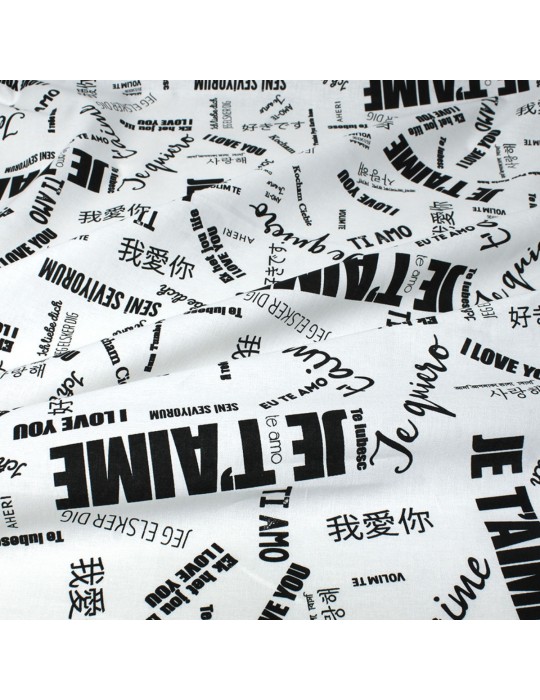 Coupon coton imprimé je t'aime 300 x 150 cm blanc