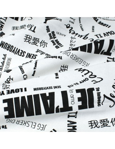 Coupon coton imprimé je t'aime 300 x 150 cm blanc